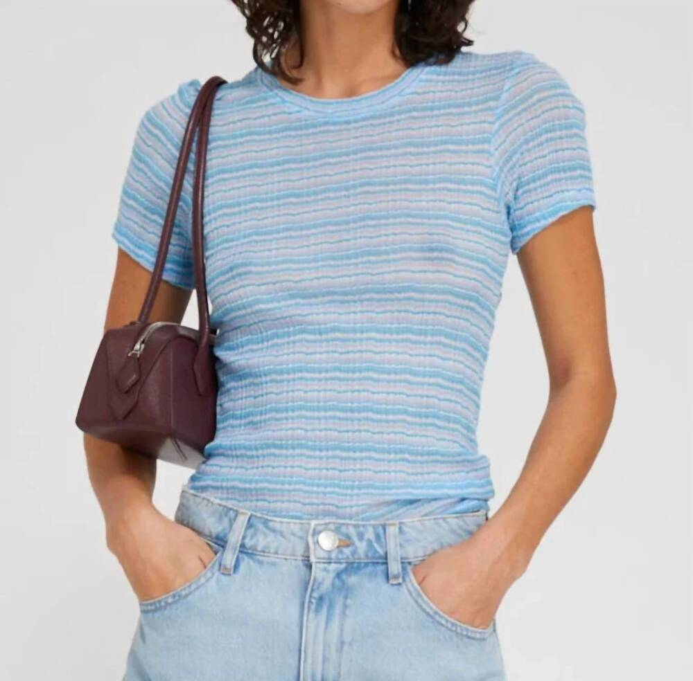 NEW SPRWMN pointelle baby tee in turquoise stripes